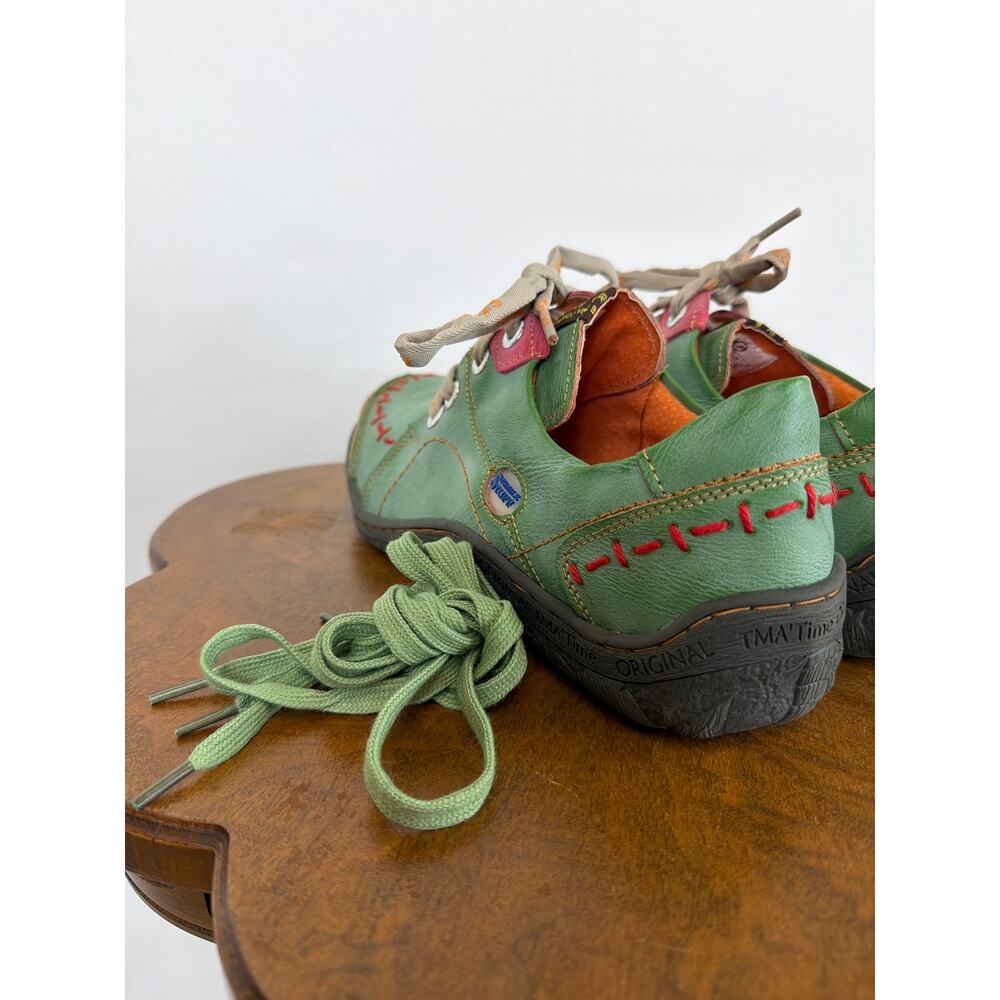TMA Eyes Green Leather Lace Up Red Stitching Wide Toe Comfort Shoes 10.5 - Picture 6 of 9